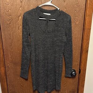 PLANET GOLD Womens Black/Dark Gray Long Sleeve Above The Knee Sweater Dress L